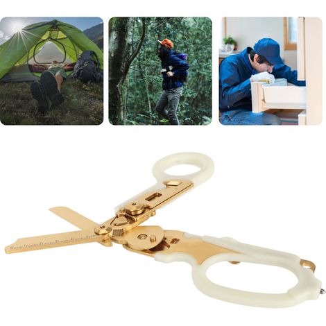 Klappbare Multifunktionszange mit Glasbrecher und beleuchtetem Griff – Notfallschere für Camping, Notfallsituationen und Traumata – Edelstahl, 20,5 cm, goldfarbener Kunststoffgriff (1/5)