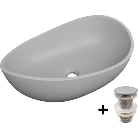Organisches Aufsatzwaschbecken aus glattem Beton 57x37cm + IRIS-Abfluss