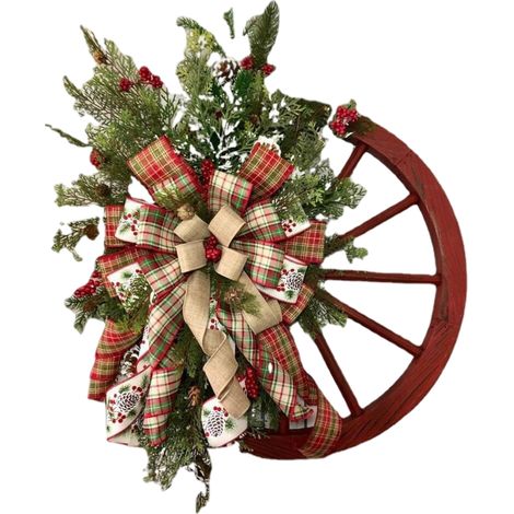 Ramo Navideño - Adorno Colgante Para Puerta - Con Lazo Rojo Y Ramas De Pino - Ideal Para Interior Y Exterior - Unidad (1/5)
