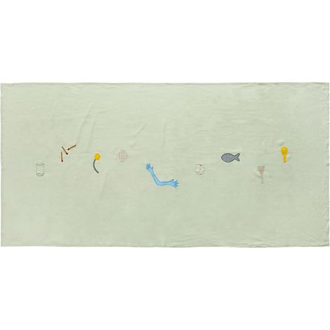 [NEUWERTIG] B-Ware Hay Sobremesa Tischdecke Tisch Decke 140 X 300 Cm Grün Leinen Baumwolle Bestickt