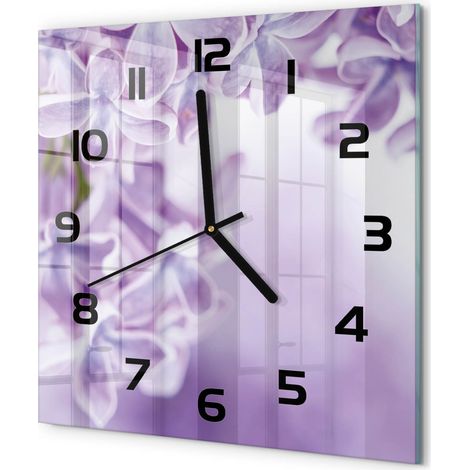Horloge Murale Carrée Design Original Verre Silencieuse Déco Maison Fleurs violettes 30x30 cm (1/5)