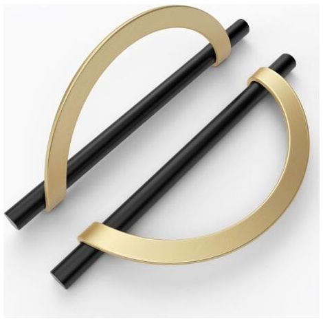 Lot de 2 poignées de meuble noires et dorées brillantes avec vis en alliage de zinc, adaptées aux bureaux et aux tiroirs, espacement des trous : 128 mm (1/5)