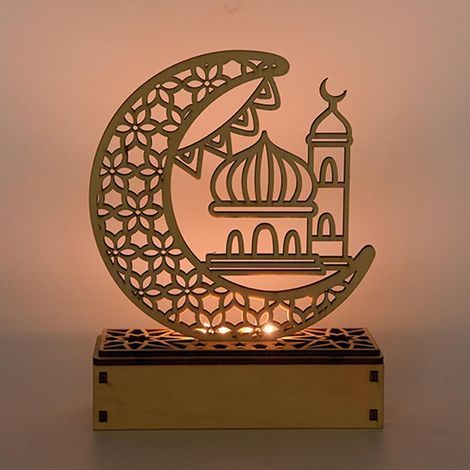 Ramadan LED-Tischleuchte aus durchbrochen geschnitztem Holz, langlebige Lichtdekoration für Partys, kunstvolle Durchbrucharbeit. (1/5)