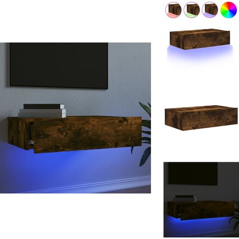 Meuble TV avec éclairage LED chêne fumé 60x35x15,5 cm - Meuble Tv - Télévision - Meuble Audiovisuel - Éclairage Led - Meuble Mural (1/5)