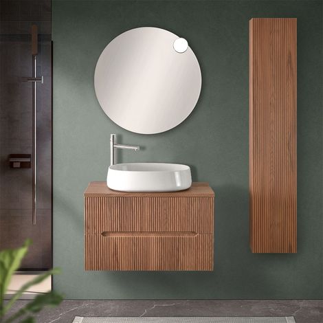 Mobile bagno sospeso 80 cm noce canaletto cannettato con top Bali (1/5)