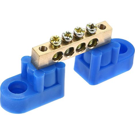 Borne Terre 4 Positions Bleu pour Électrique Distribution Barre Vis Bloc Barrière Laiton (1/5)
