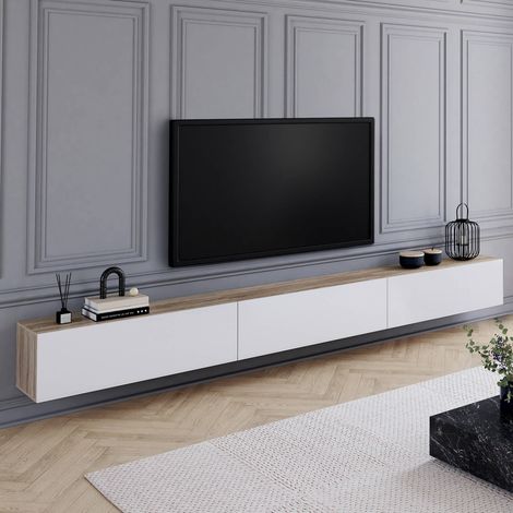 Mobile TV sospeso ELIO da 300 cm, 3 ante, in legno e bianco (1/5)