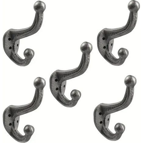 Set mit 5 Wandhaken aus Gusseisen  Doppelhaken-Design  Antikschwarz  Vintage-Dekor  Aufbewahrung für Kleidung und Hüte