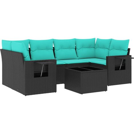 7-teiliges Gartensofa-Set mit Kissen, schwarzes Polyrattan vidaXL (1/5)