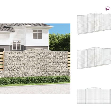 Gabionen mit Hochbogen 3 Stk. 400x30x180/200cm Verzinktes Eisen - Gabionen - Gabionenkorb - Gartendeko - Eisenmöbel - Zaun (1/5)