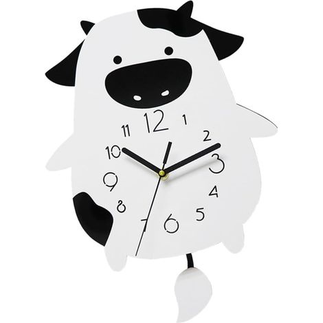 Horloge Murale Décorative de Vache Blanche Silencieuse en Acrylique Pendule Pivotante sans Batterie Décoration Murale pour Chambre Salon Cuisine (1/5)