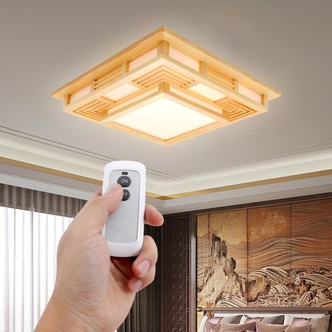 Japanische Deckenlampe Holz LED Deckenleuchte Dimmbar mit Fernbedienung