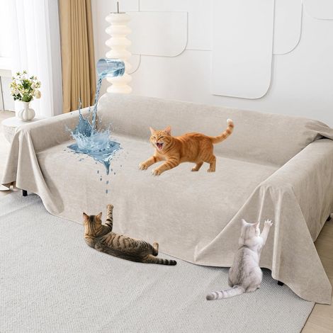 1 Couvre Canapé 3 Places Kaki 340x180cm Anti Griffe Chat Imperméable Antidérapante Salon
