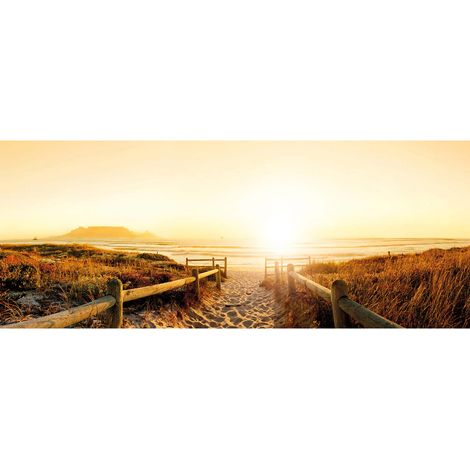 Tableau orange et beige pour chambre d'adulte | Tableau sur toile paysage plage et coucher de soleil | Tableau moderne nature 1,0 x 0,4 m (1/2)