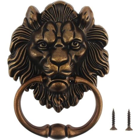 Heurtoir de Porte Lion en Alliage de Zinc Poignée de Porte, 156 117mm Poignée de Tête de Lion Ancienne Heurtoir en Forme de Tête de Lion avec 2 vis (bronze antique) (1/5)