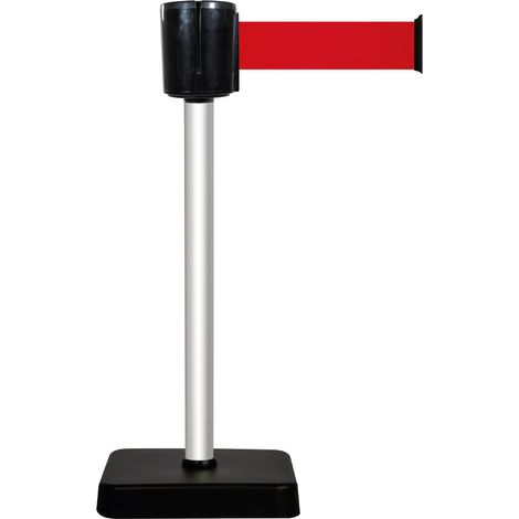 Poteau alu anodisé - sangle rouge 10m x 100mm sur socle mobile - 2801003 (1/4)