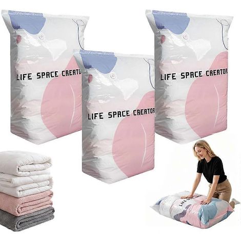 Lot de 3 sacs de rangement sous vide sans pompe, sacs de rangement sous vide 3D sans pompe pour un gain de place, sacs de rangement sous vide stéréoscopiques épais sans pompe (1/5)