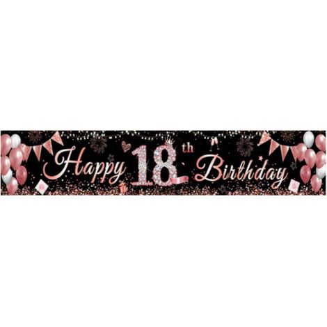 Chemise De Table - 180 X 35 Cm - Noir Rose - Pour Fête D'anniversaire - 1 Pièce (1/5)