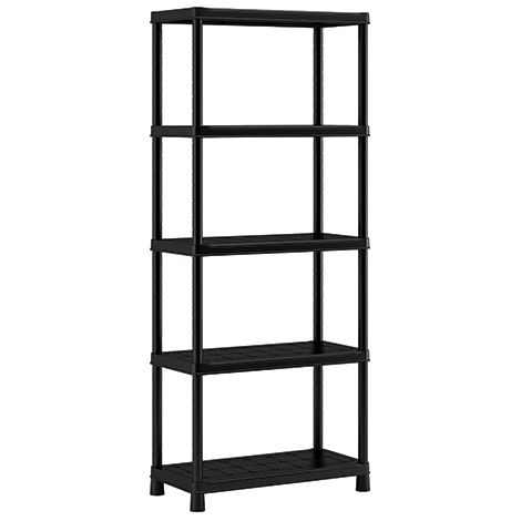 Étagère noire 5 tablettes réglables 250 kg – Résistante et imperméable – Pour garage ou maison – Montage facile sans outils – KIS