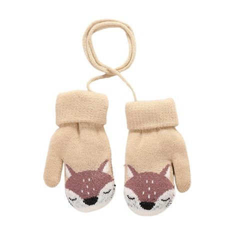 Moufles chaudes tricotées à bride arrière en forme de renard pour bébé (1/3)