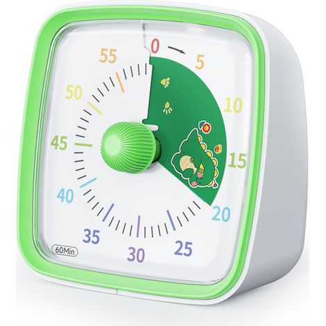 Minuteur 60 minutes avec veilleuse, motif dinosaure, minuteur visuel Pomodoro pour les études, la maison et la cuisine, vert (1/5)