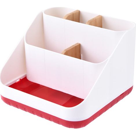 Roter Schreibtisch-Organizer (15,5 x 15,5 x 11 cm) mit herausnehmbaren Trennwänden (1/4)