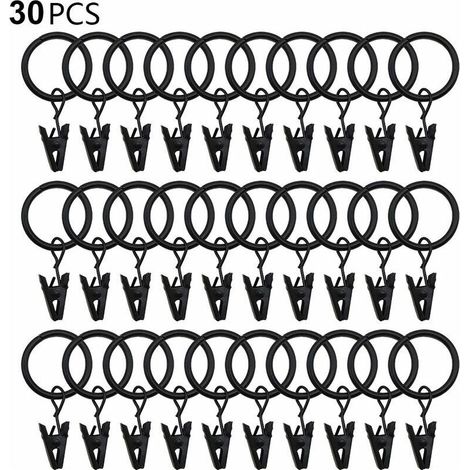 – Lot de 30 anneaux de rideaux en métal noir – Œillets 25mm – Pinces à draperie solides – Résistants à la corrosion pour hôtels et restaurants (1/5)