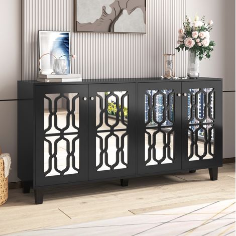 mobile credenza 160 cm nero specchio maniglie cristallo OKMYHOME (1/5)