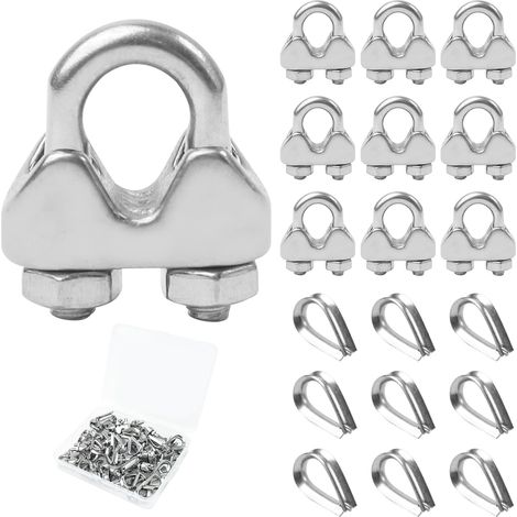 Lot de 30 serre-câbles en U 4 mm, en acier inoxydable 304, serre-câble en U, serre-câble à étrier, cosses de câble métallique, serre-câble métallique (1/5)