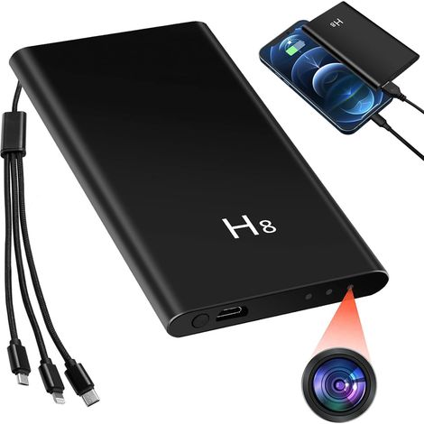 Caméra Espion, Capteur de Gravité 1080P HD Caméra Cachée Power Bank 5000mAh avec Vision Nocturne et Câble de Chargement 3-en-1 pour Le Chargement des Appareils Mobiles (1/5)