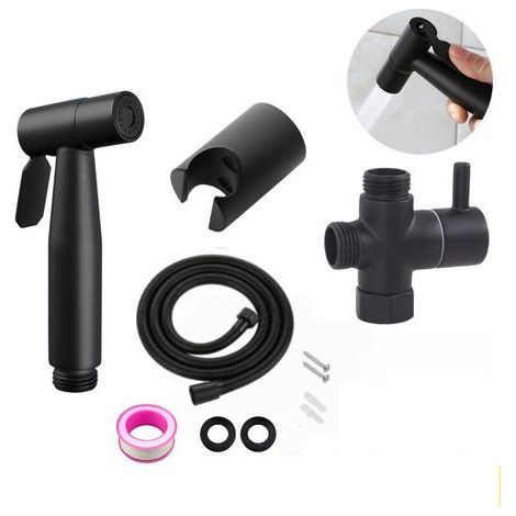 Portable Stainless Steel Handheld Sprayer with G1/2" T-Valve and 1.5m Hose + Stand (Black) (1/4)
