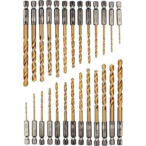 26-teiliges Bohrerset mit Titanschaft, Sechskant-HSS-Bohrer, 1,5–6,5 mm, titanbeschichtetes HSS-Bohrerset, Metallbohrer (1/5)