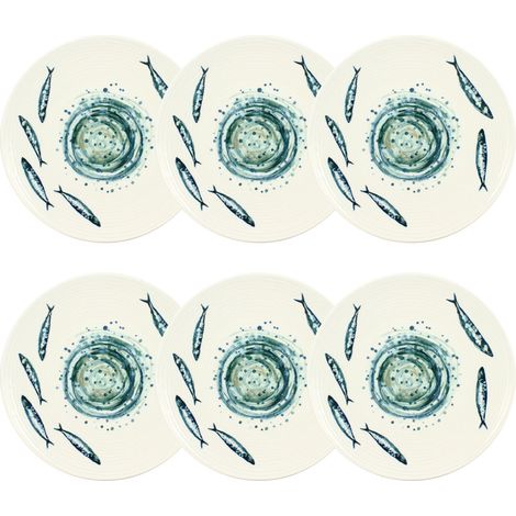 Lot de 6 assiettes plates en faïence 27cm, SARDINE (1/3)