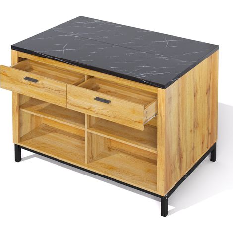 Îlot de cuisine style campagne 120 x 75 x 90 cm avec 2 tiroirs et 4 étagères (1/5)