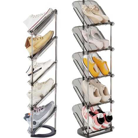 Étagère Chaussure à 5 Niveaux, Peu Encombrante étroite Rangement Chaussure Grise 28x21x101cm
(1/5)