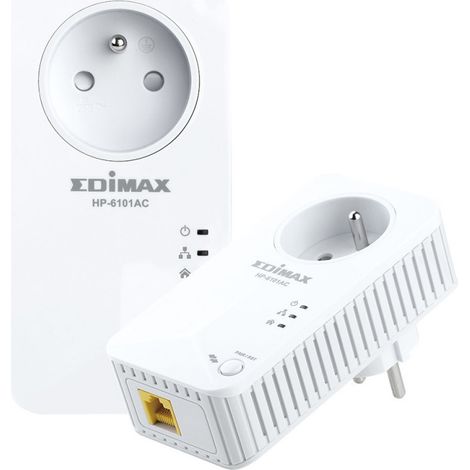 Kit di 2 Adattatori PowerLine Edimax HP-6101ACK da 600 Mbit/s con Presa Integrata e Connessione Ethernet LAN, Bianco (1/5)