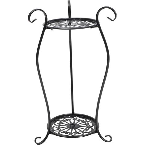 Support Pot de Fleurs Double Couche Forgé Étagère Plantes Intérieur Extérieur Design Vase Décoratif pour Balcon Jardin Salon (1/5)