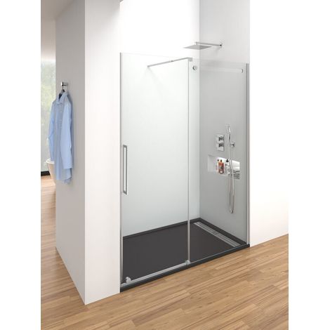 Box doccia frontale VETRUM con porta scorrevole, vetro trasparente, profilo cromo lucido, 165 cm (1/5)