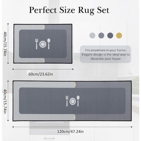 Set di due tappetini da cucina antiscivolo e antifatica, con base in silicone rinforzato, lavabili, 40 x 60 cm + 40 x 120 cm. (1/3)