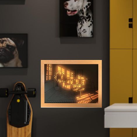 Tableau décoratif à éclairage d'ambiance tricolore, style chaleureux, moderne et minimaliste, lumière de fenêtre apaisante. (1/5)