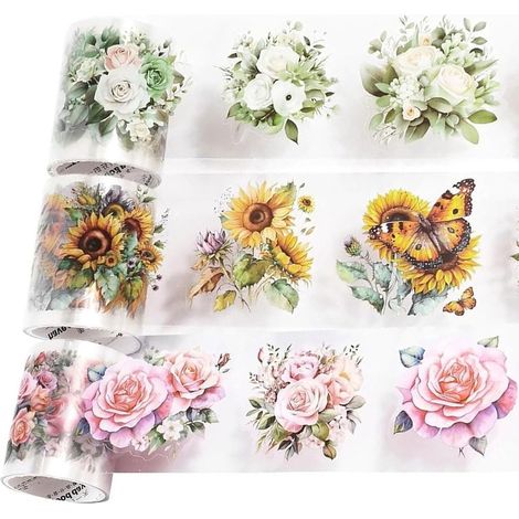 3 rouleaux d'autocollants floraux - ruban adhésif décoratif pour scrapbooking - joli ruban de masquage - convient pour les albums de scrapbooking, les agendas, les carnets, les ordinateurs portables e (1/5)