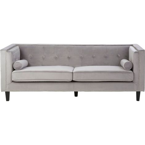 Premier Housewares Felisa 3 Seat Grey Velvet Sofa (1/5)