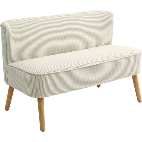 Sofa 2 Sitzer modern Couch ohne Armlehne Gepolstert Polstersofa mit Cord-Optik, klein Loungesofa mit Holzbeine für Wohnzimmer, 117 x 56,5 x 77 cm, Cremeweiß