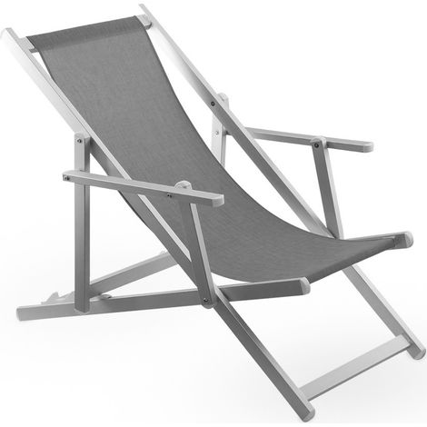 Silla Reclinable Plegable Napoli con Brazos, Estructura de Aluminio y Textilene  Color: Gris