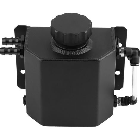 Boîte de décantation d'huile moteur 1L en alliage d'aluminium pour voiture, réservoir de séparation avec bouchon de vidange, noir (1/5)