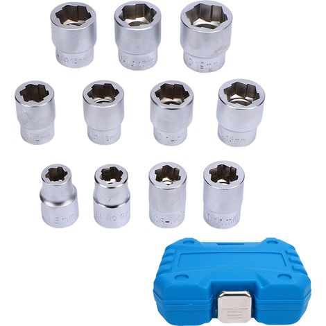 Ortviai Ensemble de 11 douilles extractrices métriques 3/8" en acier CR-MO pour boulons et écrous endommagés (1/5)