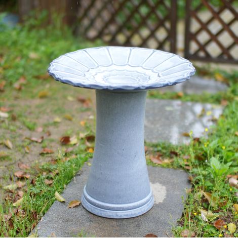 Vogelbad aus Keramik Ø 43 x 45 cm glänzend Blau-Grau OKWISH (1/5)