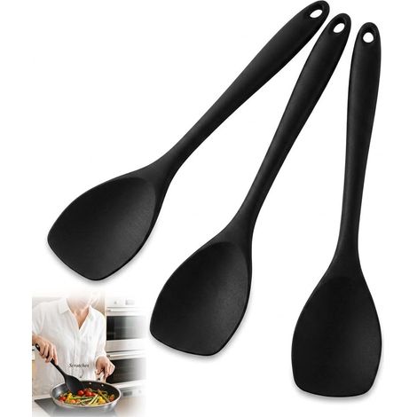 Cuillères Cuisine - Lot De 3 - Plastique Noir - Résistantes Chaleur - Antiadhésif - 27,5cm (1/5)