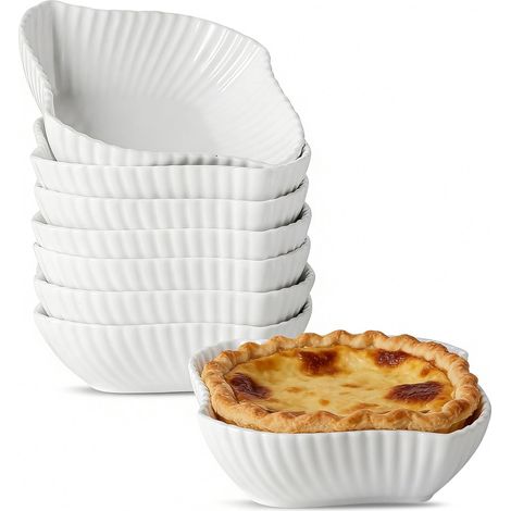 Lot de 8 Plats à Four en Céramique, Carré, 440ml Plats de Cuisson, Petits Plats de Cuisson pour Friteuse à Air, Cassolette Four Petit Individuelle pour Cuisson (1/5)