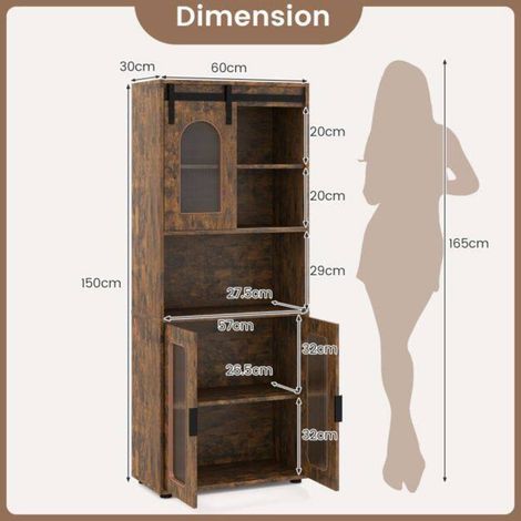 Style campagne armoire de salle de bain avec porte coulissante, rangement ouvert, 60 x 30 x 150 cm (1/5)